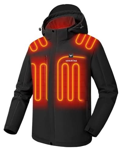 Venustas Men's Heated Jacket with Battery Pack, Windproof Electric Insulated Heated Coat with Detachable Hood
