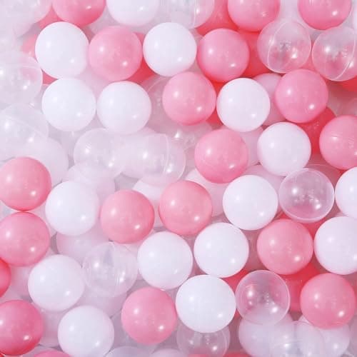 MoonxHome Ball Pit Balls for Toddlers BPA Free Crush Proof Plastic Toy Balls for Ball Pit Childrens Water Toys Ideal Gift for Christmas Ball for Play Tent 215 Pack of 100 White Clear and Pink