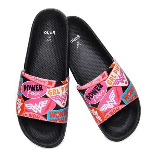YOHO Wonder Woman Sliders for Women, Comfortable and Lightweight Slides, Footwear for Girls/Ladies, Official WB Superhero Merch -002 | Pink - UK 5