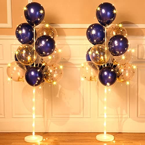 Sosation 2 Set Floor Balloon Column Stand Kit with 40 Balloons and LED Light Holder Ideal for Graduation Birthday Wedding Baby Shower Party Decor SuppliesNavy Blue