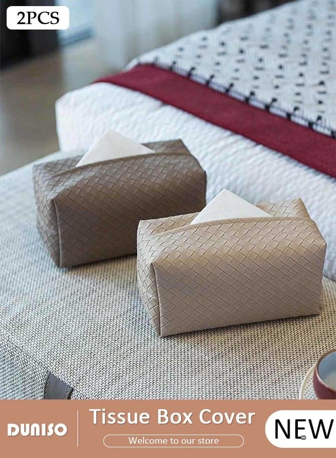 2 PCS Tissue Box Cover, Modern Leather Rectangular Tissue Box, Decorative Paper Box, Napkin Holder, Tissue Box Dispenser Box for Facial Tissue, Napkins, Dryer Sheets, Facial Tissue Holder for Bathroom, Countertop, Kitchen, Bedroom Dresser and Office Room