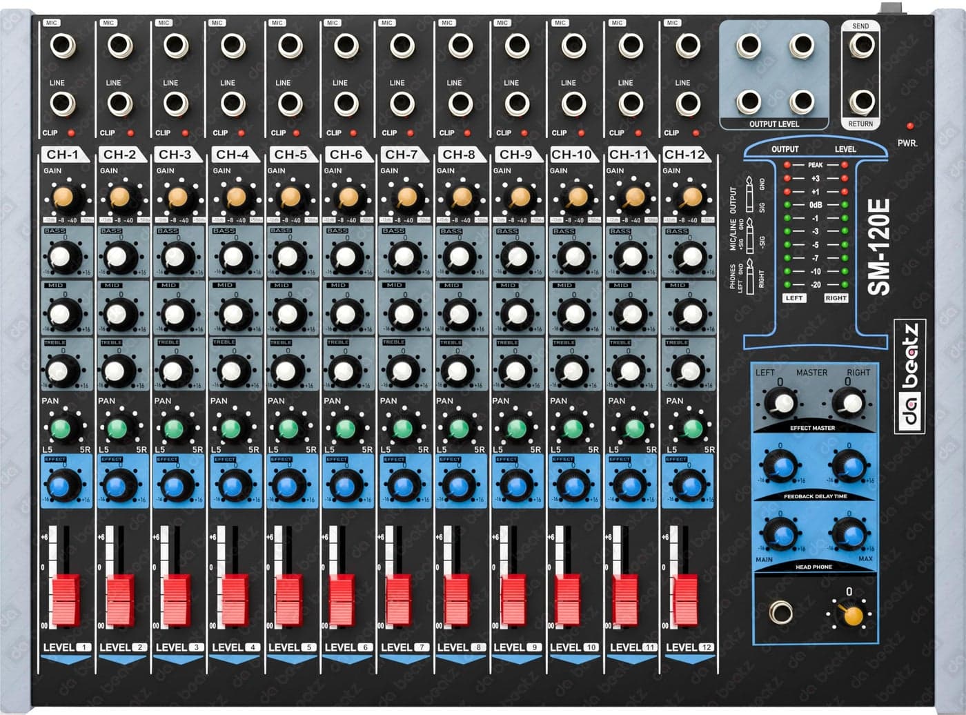 Dabeatz SM120E Professional 12 Channel Audio Mixer, Stereo Echo DJ Sound Mixer for Parties, Stage Effects, Weddings, Karaoke & Studio Recording,Diwali Giving Your Occasion an Impressive Output