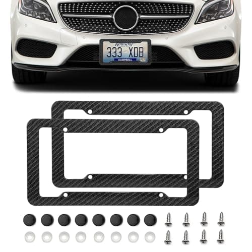 QKYS 2PCS Carbon Fiber License Plate Frame Waterproof Plastic Number License Plate Cover Car Accessories Licence Plates Frame Holder with Fasteners and Screws Fits All Standard US Plates