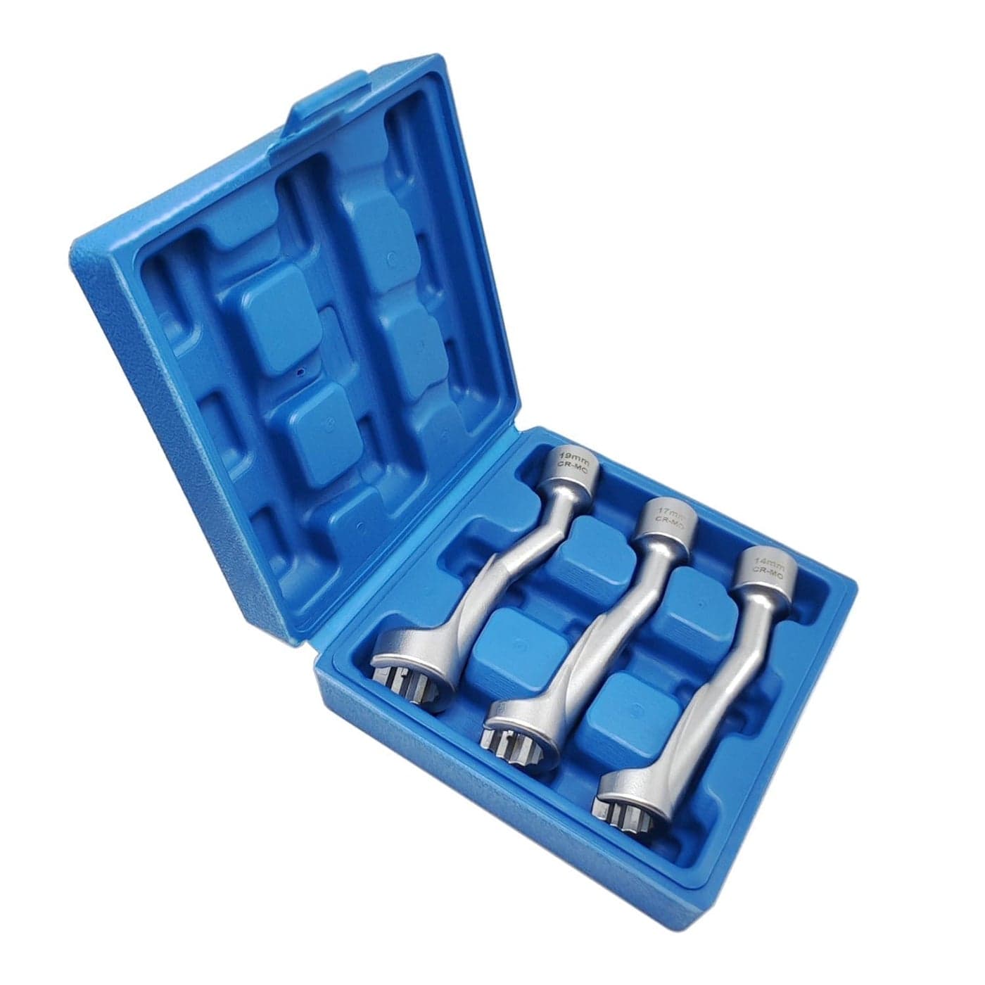 JEUCLEL 3PCS 14mm 17mm 19mm 12 Dr Common Rail Injection Fuel Line Nut Socket Set 12 Point Injection Line Flare Nut Wrench Open Type Injector Line Removal Tool Opening Socket Kit