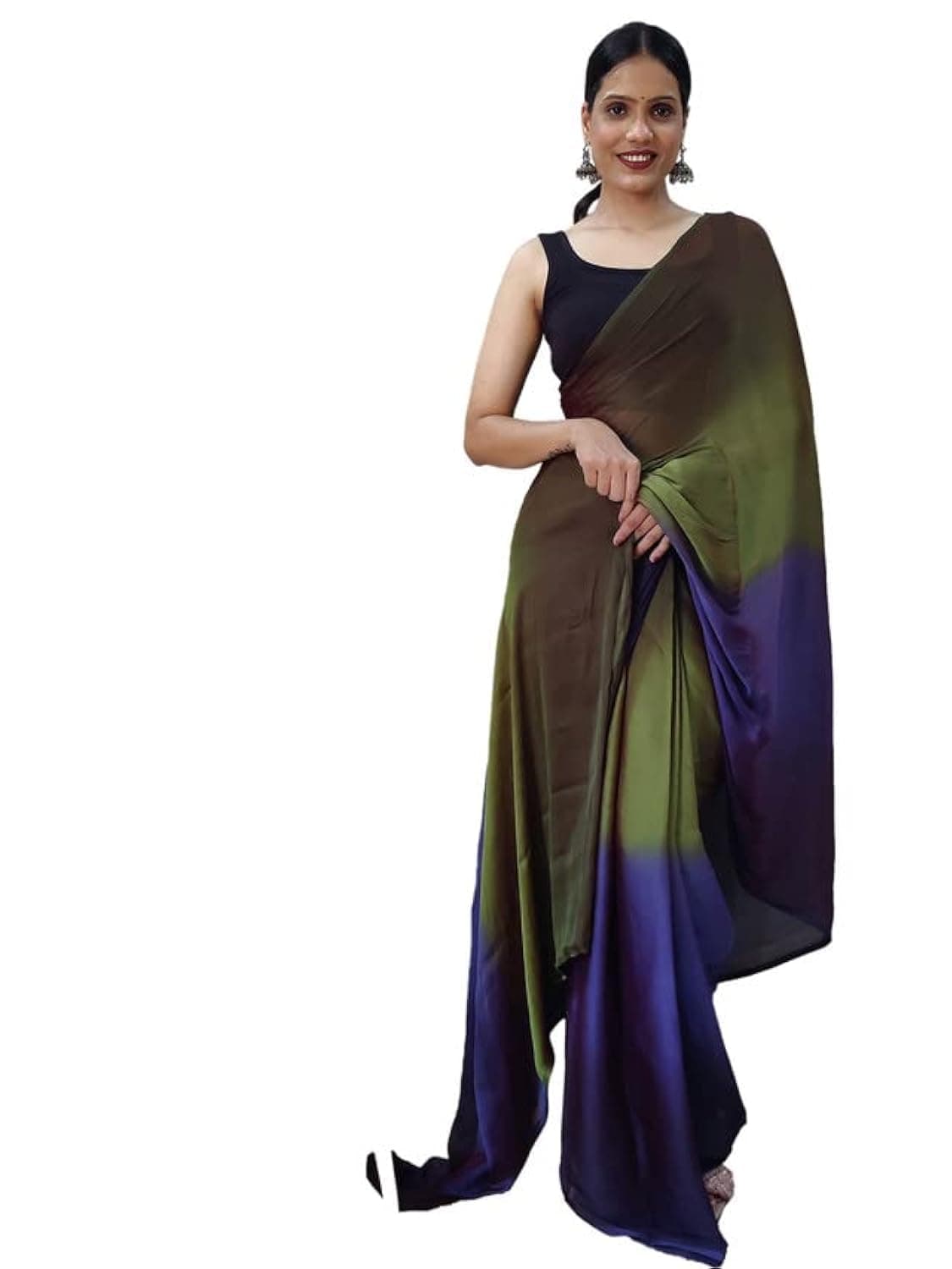 Satrani Women'S Chiffon Ready To Wear Saree With Unstitched Blouse Piece(3029S192N_Green)