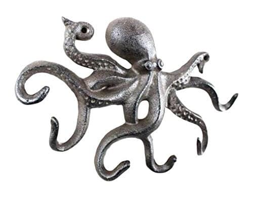 Cast Iron Octopus Hook 11 Inch - Decorative Sealife Metal Wall Hook