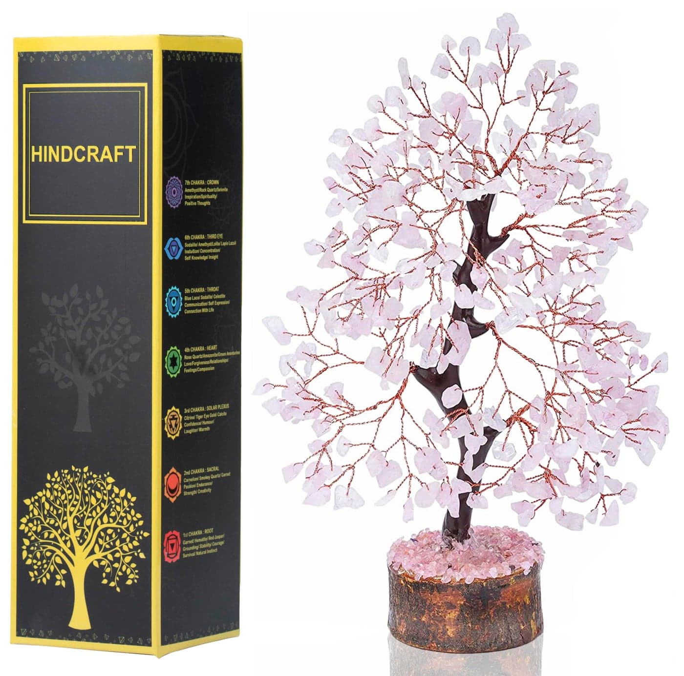 HindCraft Rose Quartz Feng Shui Tree | Healing Crystal Tree for Home & Office | Spiritual Energy & Love Tree for Living Room & Hall | Unique Gift for Men & Women – Housewarming, Wedding & More