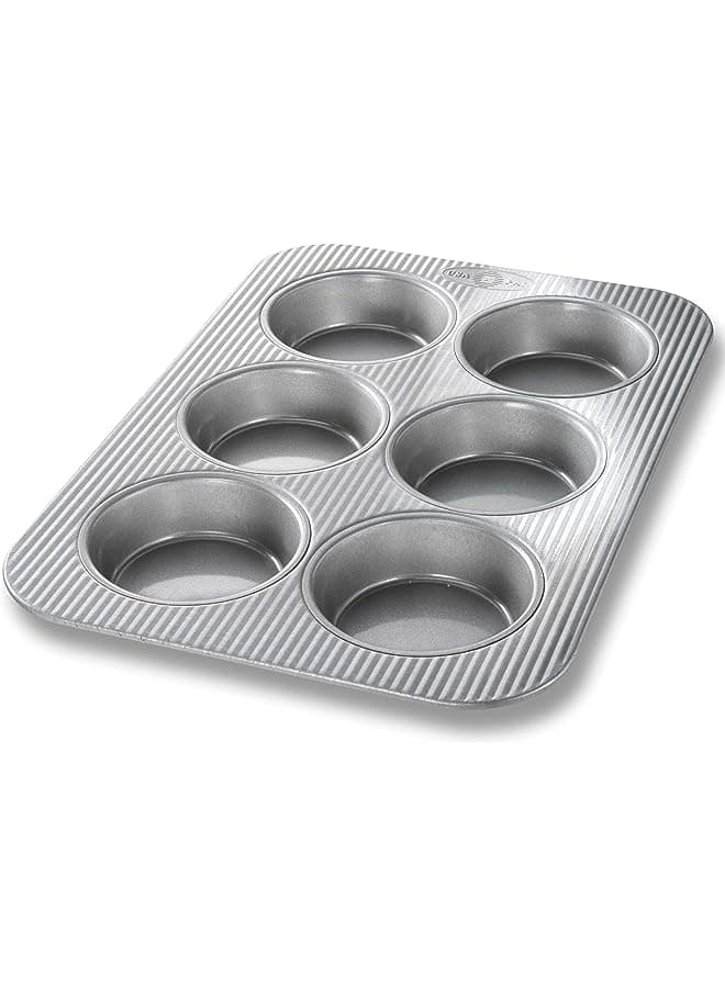 Pan Bakeware Mini Round Cake And Cinnamon Roll Pan, 6 Well, Nonstick & Quick Release Coating, Made In The From Aluminized Steel 15 3 4 By 11