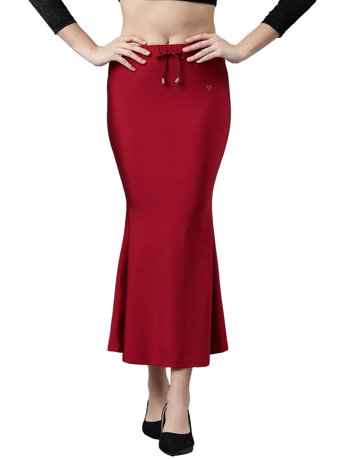 TWIN BIRDS Saree Shaper Shapewear for Women | Silky Soft Stretch Nylon Elastane Shimmer Fabric, Mermaid Silhouette with Wide Waistband, Comfortable Undergarment for Saree Red Velvet