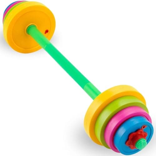 Liberty Imports Kids Barbell Weight Set - Adjustable Workout Toy Equipment for Children Pretend Play Exercise - Toddler Beginner Gym, Fitness, Weightlifting and Powerlifting (32 inches), multicolored
