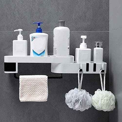 GION Plastic Bathroom Shelf Soap Drainer Storage Rack Bathroom Shelf Rack Multi use Bathroom Shelf Sink Sponge Holder with Hidden Hooks Multi Storage Shelf 1Pcs