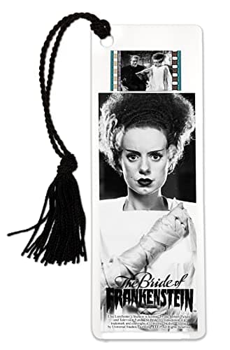 Universal Monsters Bride of Frankenstein (1935) Boris Karloff and Elsa Lanchester - Laminated 2x6 FilmCells Bookmark with 35mm Clip of Film and Tassel