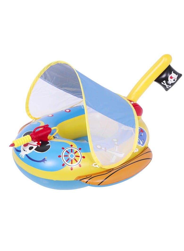 Baby Swimming Float, Inflatable Baby Float Ring with Removable UPF 50+ UV Sun Protection Canopy, Add Tail No Flip Over baby Pool for Baby