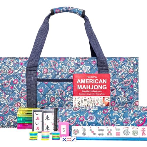 Jongyance American Mahjong Set Mahjong Game Set 166 Tiles with Blue and Red Bag 4 AllinOne RackPushers MaJongg Set Mahjong Majiang Ma Jong