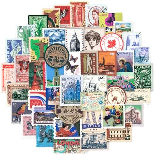 PRSTINCOL 100 Pcs Vintage Stamp Stickers for ScrapbookRetro Travel Sticker for Scrapbook SuppliesStampLook Portrait Waterproof Stickers for Junk Journal Collage DIY Crafts
