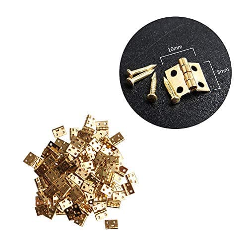 Wixine 100Pcs Mini Brass Plated Hinge - Small Decorative Jewelry Box Hinges Parts