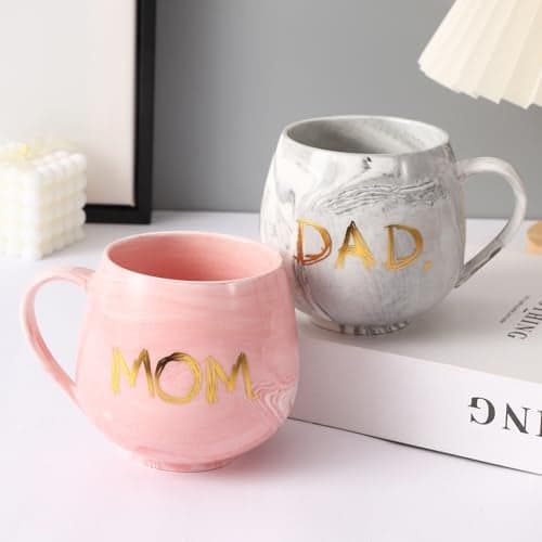 TIED RIBBONS Ceramic Dad and Mom Coffee Mug Set of 2 (Pink & Grey, 280 ML) - Birthday Anniversary Wedding Couple Gifts for Mom Dad Parents Valentine Gift Set