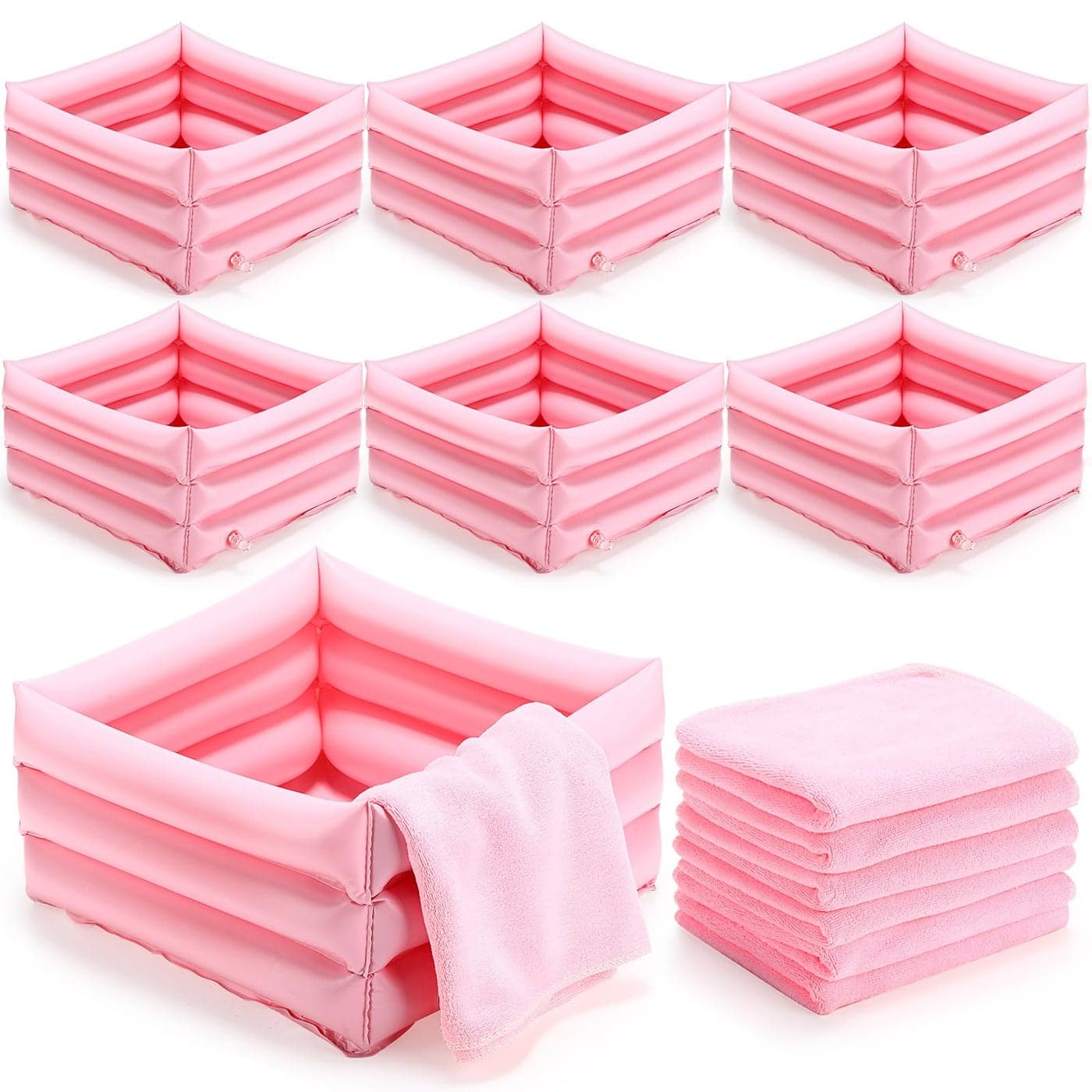 FillTouch 12 Pcs Foot Spa Kit for Girls Kids 12 5 x 12 5 x 8 3 Inch Foot Care Bath and 12 x 28 Inch Hand Towels Washbasin Salon Towels for Spa Sleepover Party SuppliesLight Pink