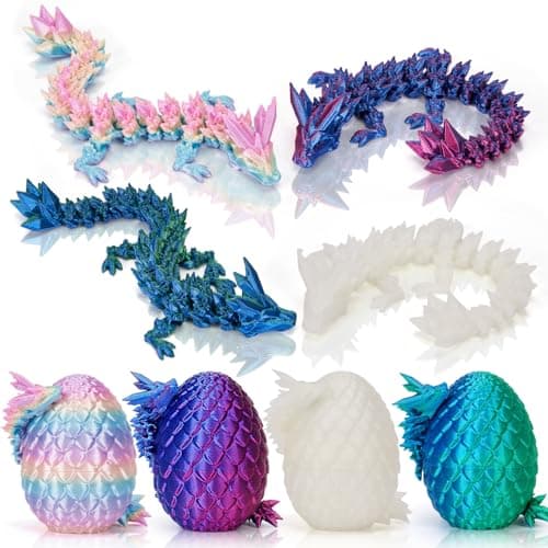 SHUWND 4PCS 3D Printed Dragon Eggs with Dragon InsideMini Easter Eggs Articulated Crystal Fidget ToysEaster Basket StuffersMystery Mythical Pieces 4PCB