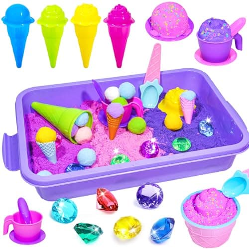 Bbiamsleep Ice Cream Sensory Bin 61 Pcs Ice Cream Sensory Bin Fillers with 11 Mould 9 Tools for Home Decor