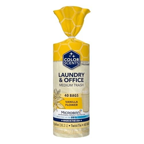 Color Scents Medium Trash Bags - 8 Gallon, 40 Bags (1 Pack of 40 Bags) Twist Tie - Cream Color Bag in Vanilla Flower Scent with Microban