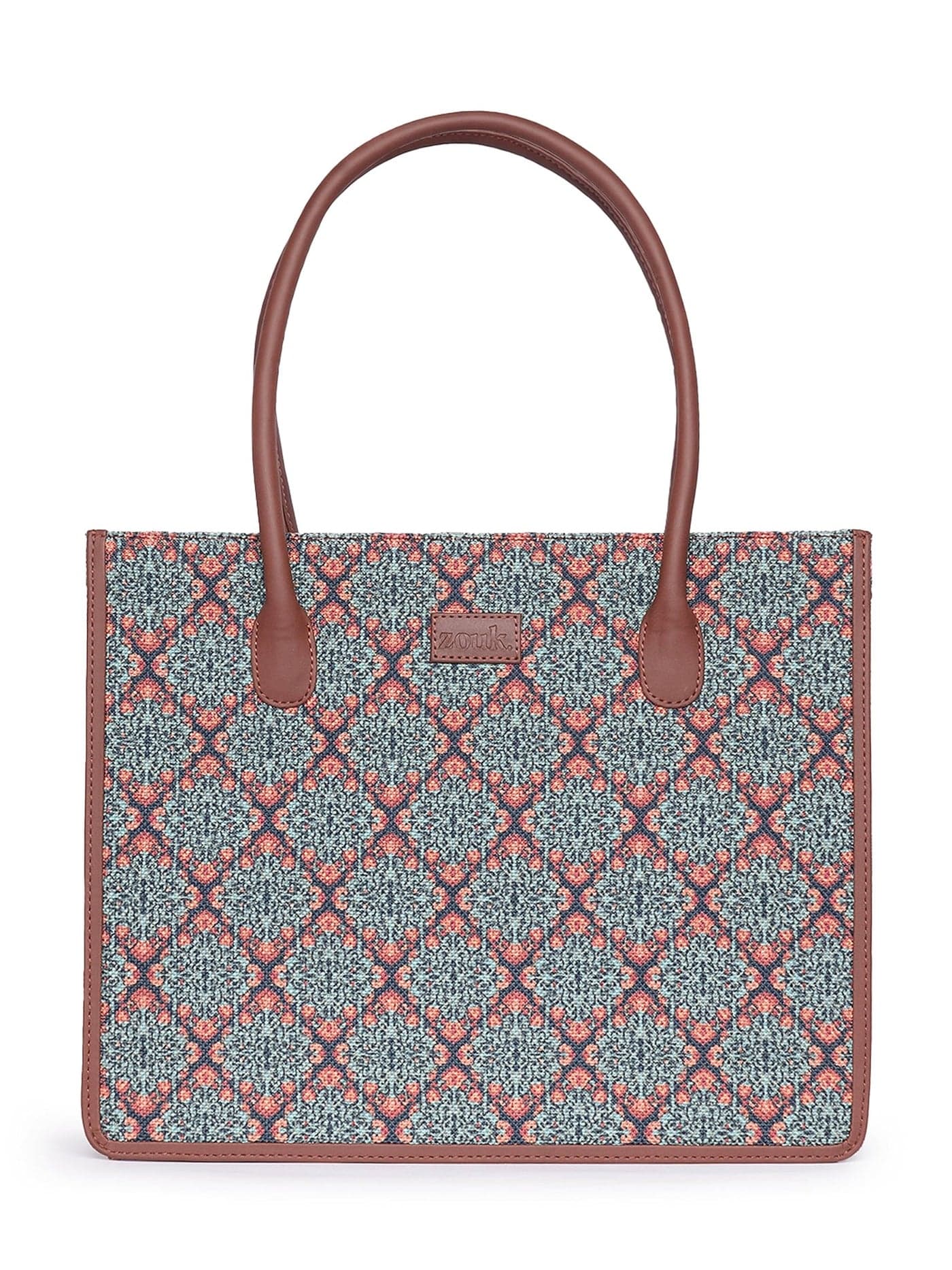 ZOUK Kolkata Nouveau Motif Printed Jute Handcrafted Green Women's Stylish Tote Bags | Tote Handbag| Shoulder bag with double handle