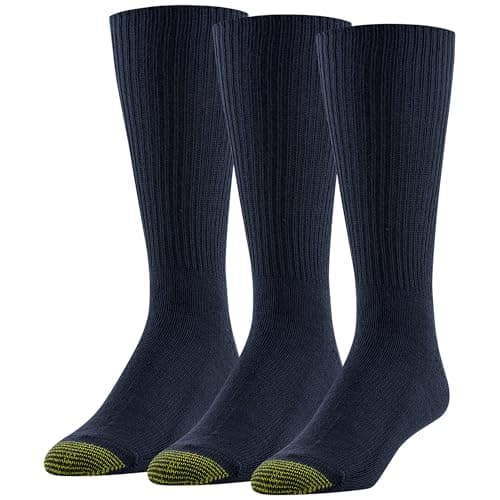GOLDTOE Men's Fluffies Casual Crew Socks, Navy (3-Pairs), Large