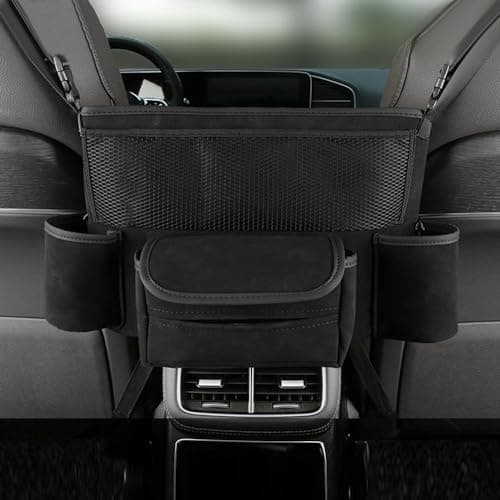 OtpOutopa Car Organizer Leather Large Capacity Car Purse Holder Between Seats Seat Back Net Bag Doublesided Tissue Storage Handbag Holder Car Divider Black