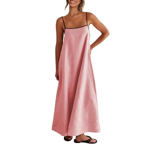 Shy Velvet Women's 2025 Summer/Fall Linen Maxi Dress Contrast Spaghetti Strap Dress Backless Casual Party Slip Dresses Sea Pink