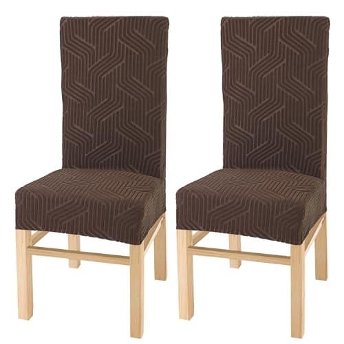 Yellow Weaves Elastic Stretchable Dining Chair Covers, Removable Washable Elastic Self Jacquard Dining Chair Covers (Set of 2, Coffee)