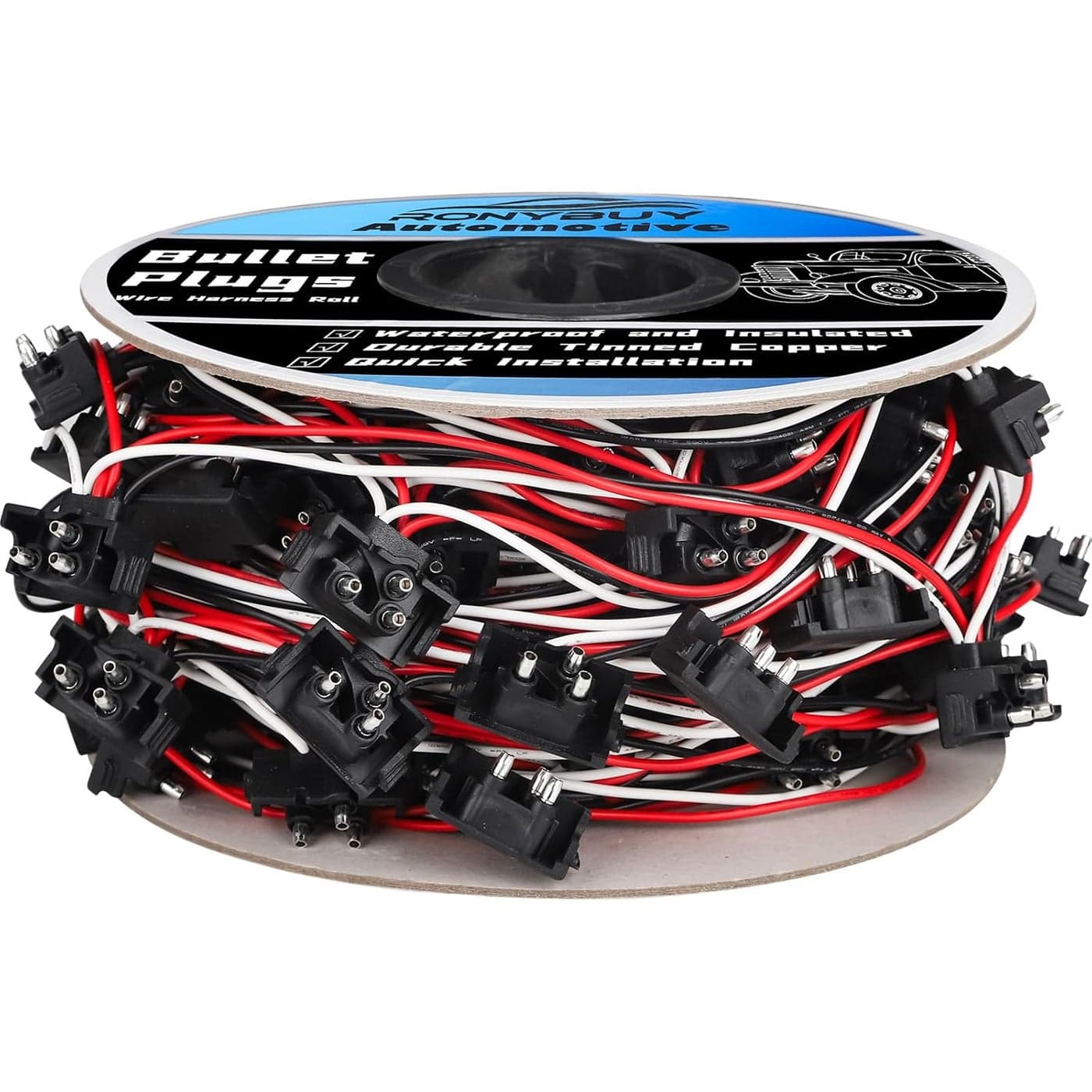 Ronybuy 100x 3 Wire Plugs Triple Male Bullet Wire Harness Roll for Trucks & Trailers