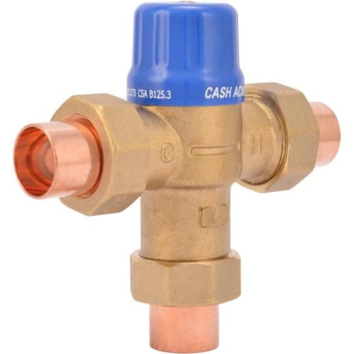 Cash Acme 3/4 Inch HG110-D Sweat Thermostatic Mixing Valve with Barb Connections and Integral Checks, Brass Plumbing Fitting, 24502