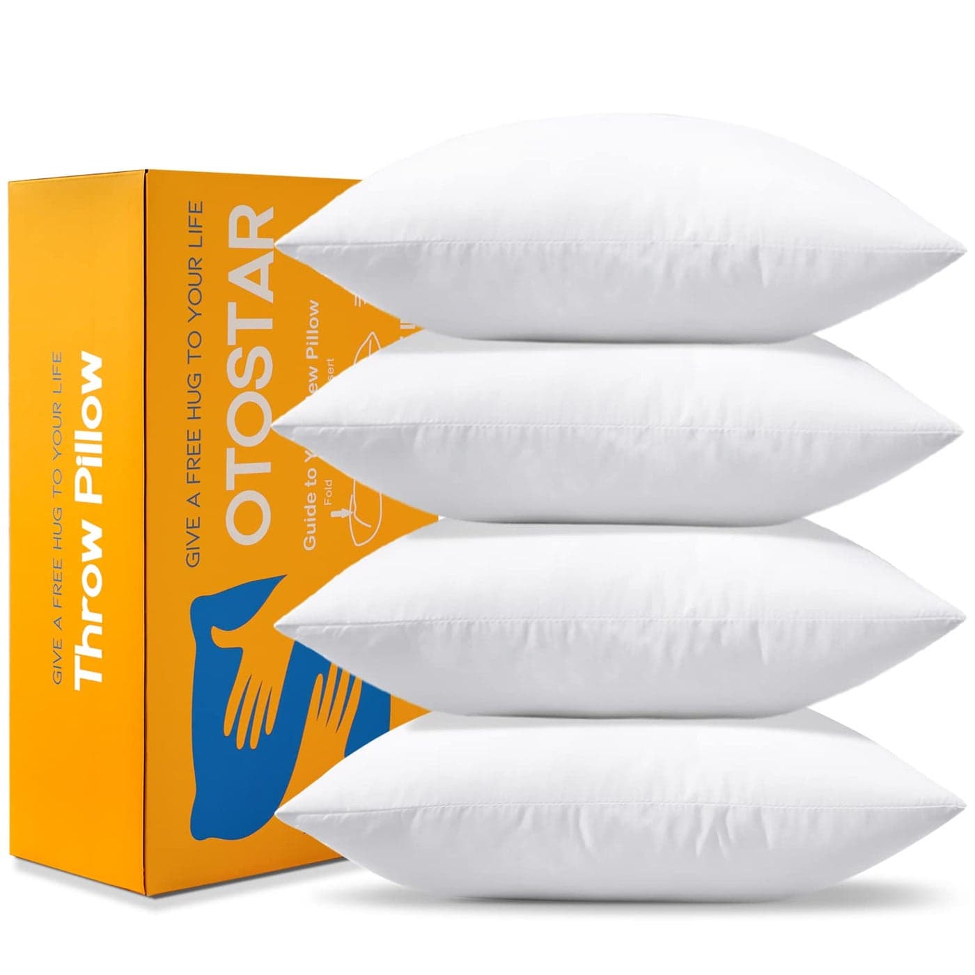 OTOSTAR Pack of 4 Throw Pillow Inserts 18 x 18 Square Cushion Inner Soft Fluffy Plump Stuffer Cushion Pads White Decorative Pillow Inserts