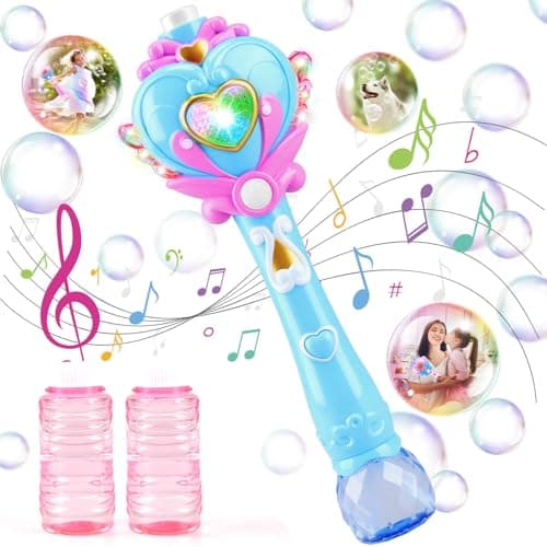 Beria Toys for Girls Princess Toy Bubble Wand Birthday Gifts for 3 4 5 6 7 8 Years Old Girl Bubbles Machine Fairy Wands for Kids Light Up with Bubble Solution Toddler Girl Toys Age 45