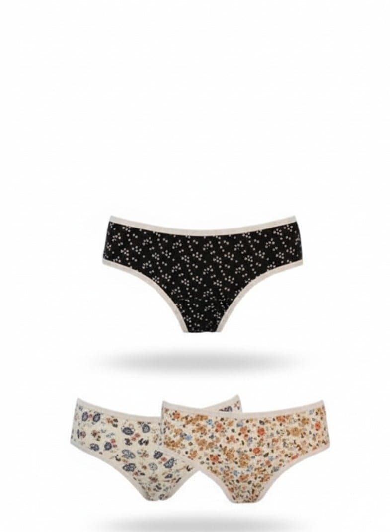 N084 Women's Multiple Design Mid Rise 3-Pack Panties, Multicolor