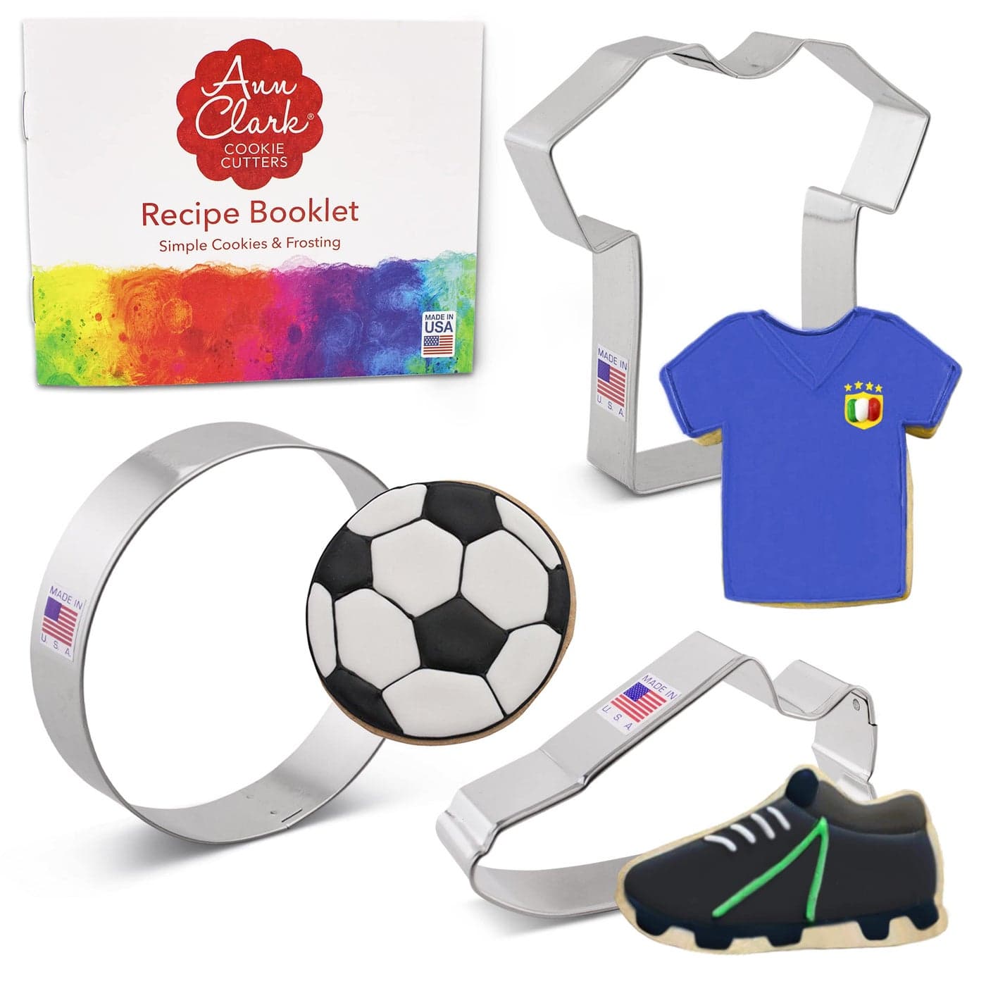 Soccer Cookie Cutters 3-Pc. Set Made in USA by Ann Clark, Soccer Ball, Cleat, Jersey
