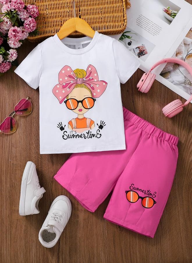 Girls Graphic Print Top And Shorts Set