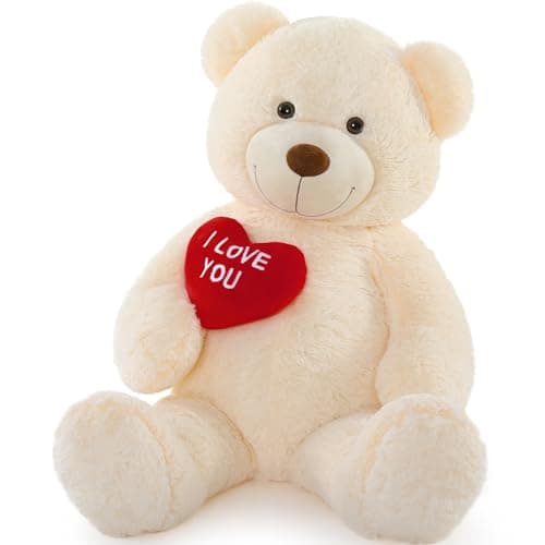 MaoGoLan Big Teddy Bear Stuffed Animal Soft and Cuddly Giant White Teddy Bear Plush with I Love You Red HeartValentines Gift for KidsGirlfriendBoyfriendLover36 inches
