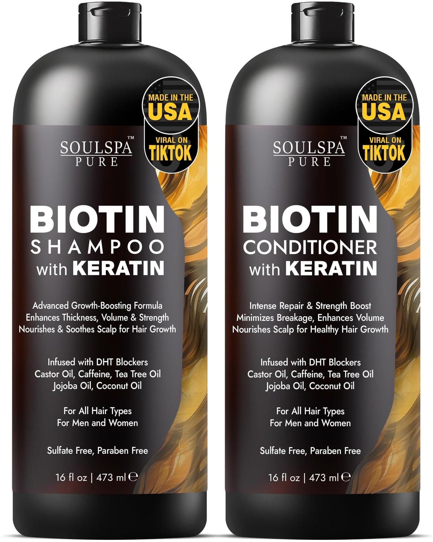 Biotin Shampoo and Conditioner Set with Keratin SulfateFree Advanced AntiThinning Hair Growth Shampoo and Conditioner Combo Repair Formula with DHT Blockers for Men Women 16 fl oz each