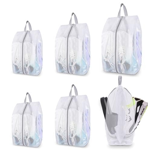 SelfTek Shoe Bags for Travel, 6 Pack 3 Size Double-Sided Zipper Shoe Bag for Men & Women, Waterproof Portable Shoe Storage Pouch with Handle, Family Travel Accessories