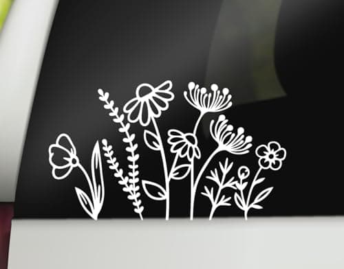 DECALBUNNY Wildflowers Decal Boho Floral Decal Girly Vinyl Sticker Wildflowers Car Decal Bumper Sticker for Window Laptop Tumbler 7 x 4 Size White Made in USA