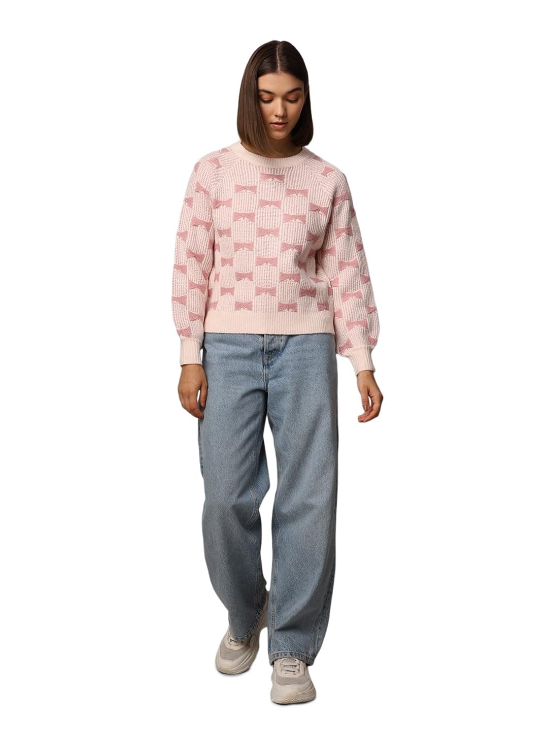 ONLY Women Regular Fit Pink Pullover Sweater