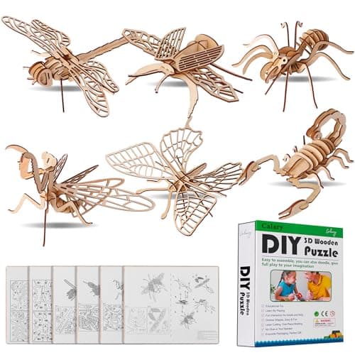 calary 3D Wooden Puzzle Simulation Animal Dinosaur Assembly DIY Model Toy for Kids and AdultsSet of 6
