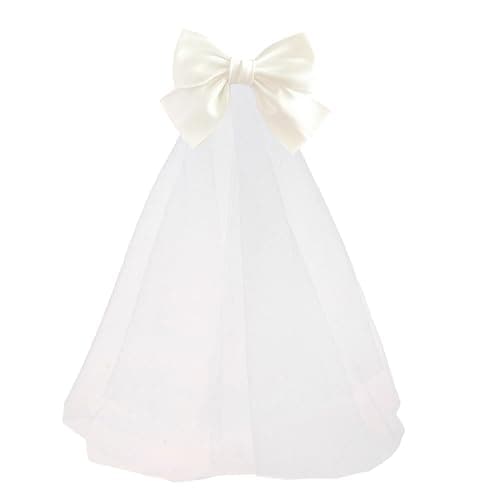 mollensiuer 1 Piece White Large Sized Bow Double Layer Wedding Veil with Clip Bridal Wedding Veils