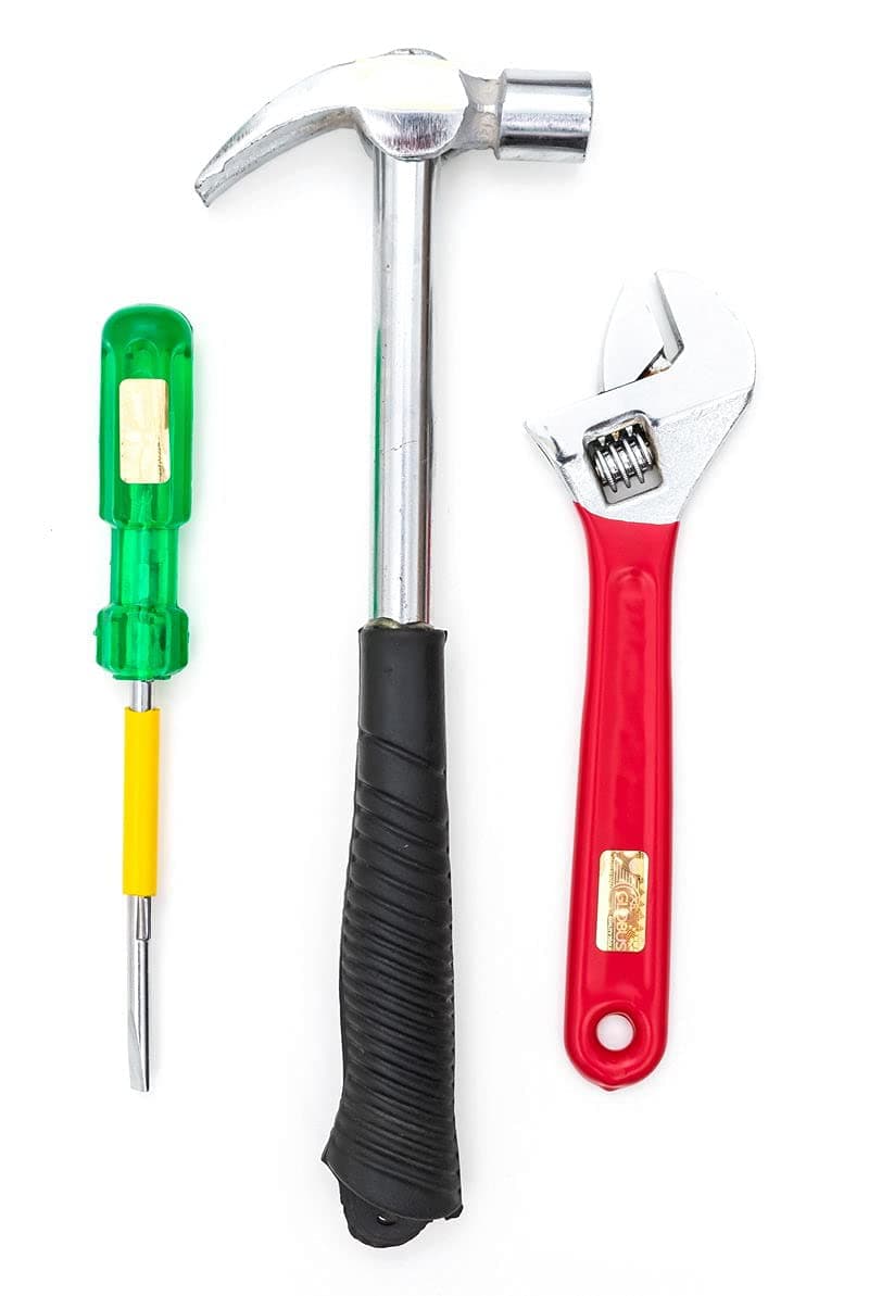 GLOBUS 1453 HAND TOOLS SET3 PCS 12 LBS HAMMER ADJUSTABLE WRENCH CHROME 8 WITH DIP AND SCREW DRIVER 2 IN 1