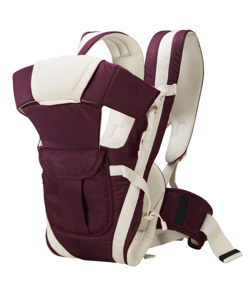 LittleBoo New Born Baby Carrier Bag 4-in-1 Adjustable Baby Sitting Carrier Bag – Front & Back Carry with Head Support, Safety Belt & Buckle Straps for 0–24 Months (Maroon)