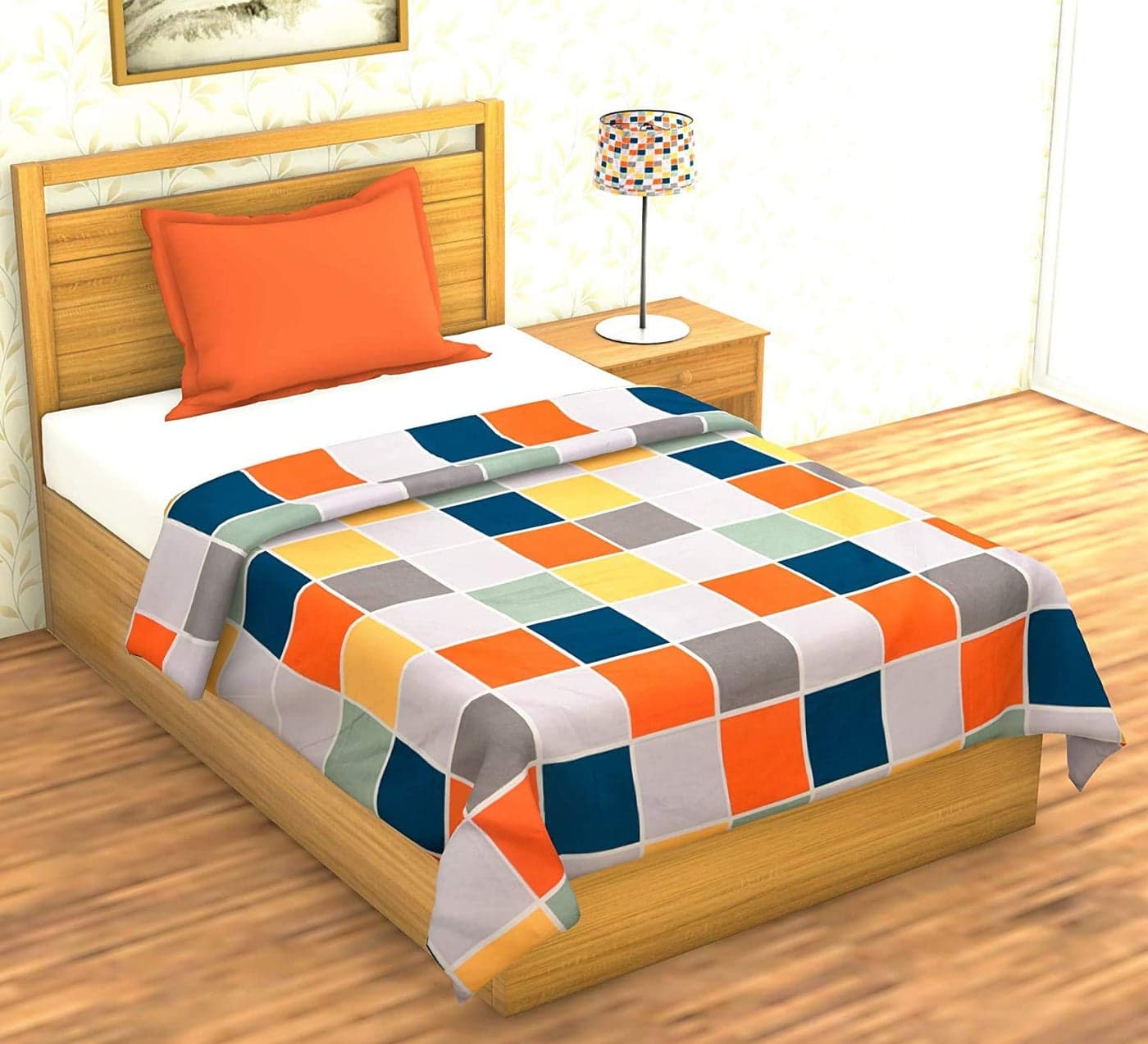MORADO® Glace Cotton 210 TC Duvet Cover for Single Bed | 60x90 Inches Quilt/Razai/Blanket Cover with Zipper Closure | Soft & Durable Fabric (Orange Box, 60x90 Inches Single)