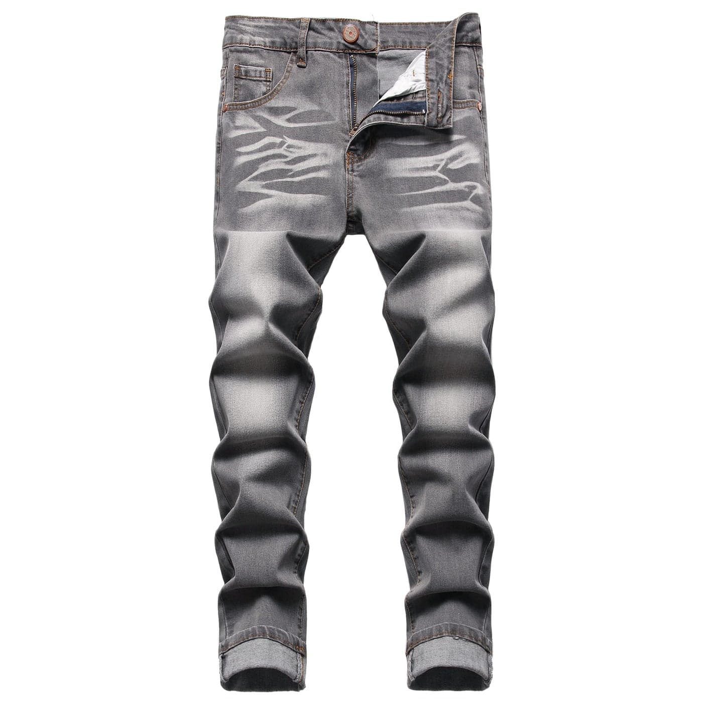 JUNBAOSS Mens Grey Skinny Slim Fit Stretch Straight Leg Fashion Jeans Men Stretchy Ripped Biker Taped Jeans Mens Straight Fit Denim Pants