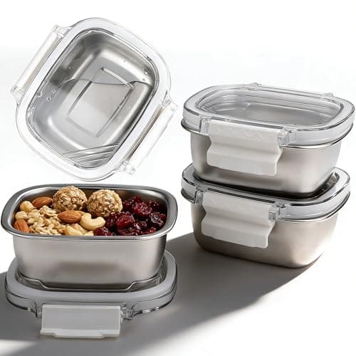 MAXTBEE 3 Pack Stainless Steel Food Storage Containers with Lids - 8.45 oz Small Snack Boxes & Lunch Containers, Shatterproof Leakproof Freezer Safe Meal Prep Containers for Portioning Snacks, Dips