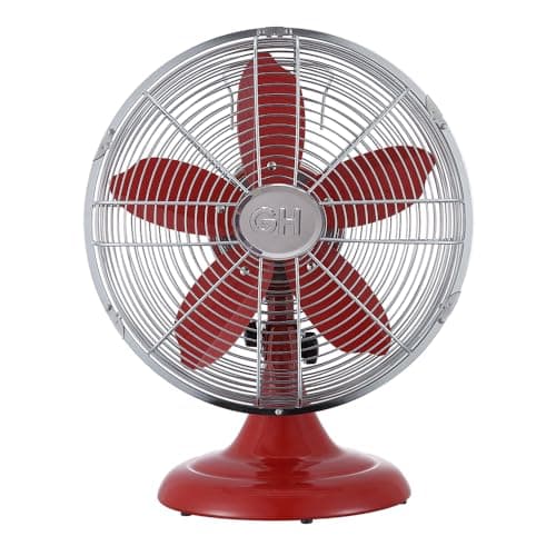 Good Housekeeping 92611 All-Metal 12" Retro Desk Office Table Fan with Wide Oscillation, 3-Speed Settings & Carrying Handle, Crimson Red